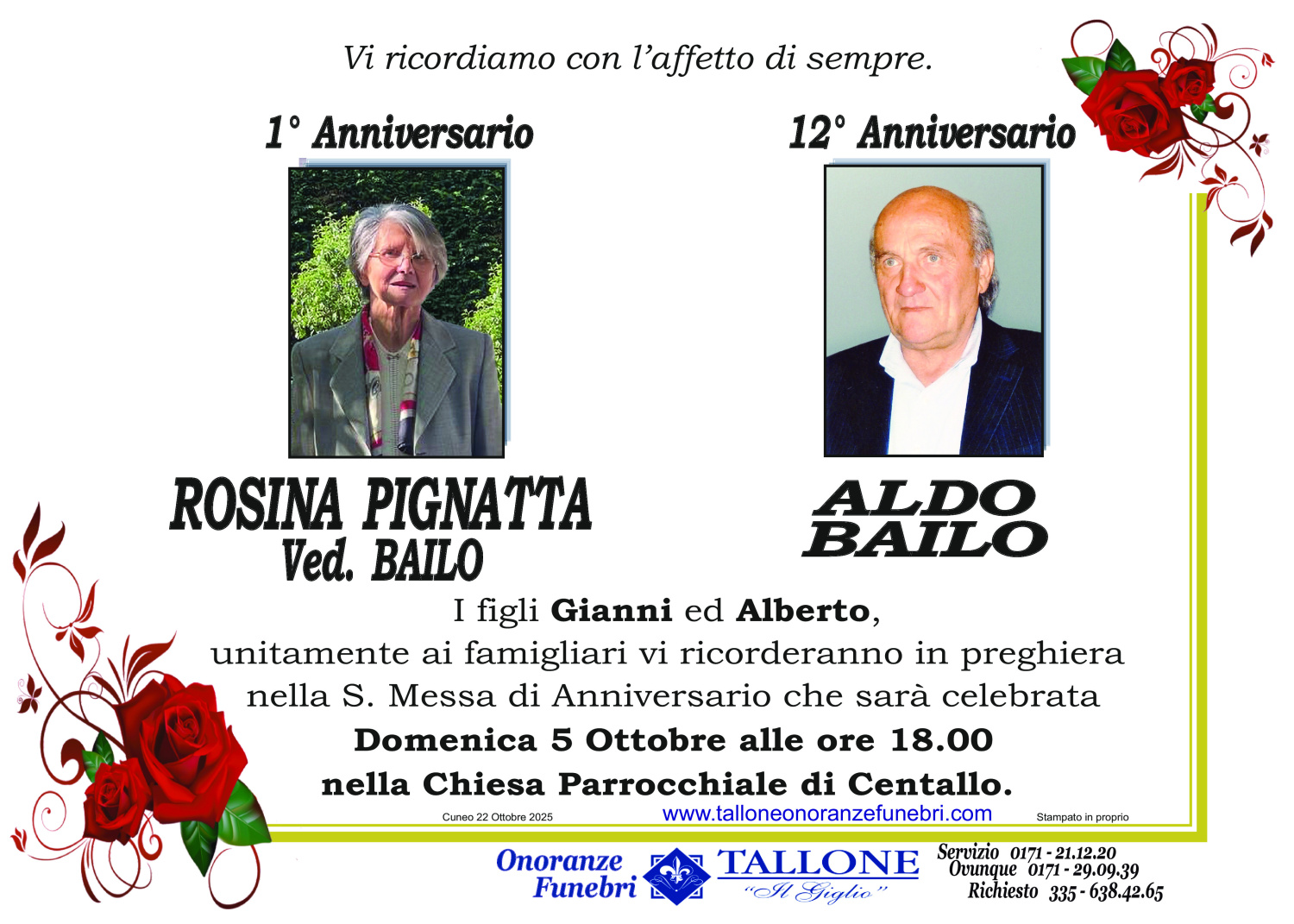 Rosina Pignatta Ved. Bailo Aldo Bailo